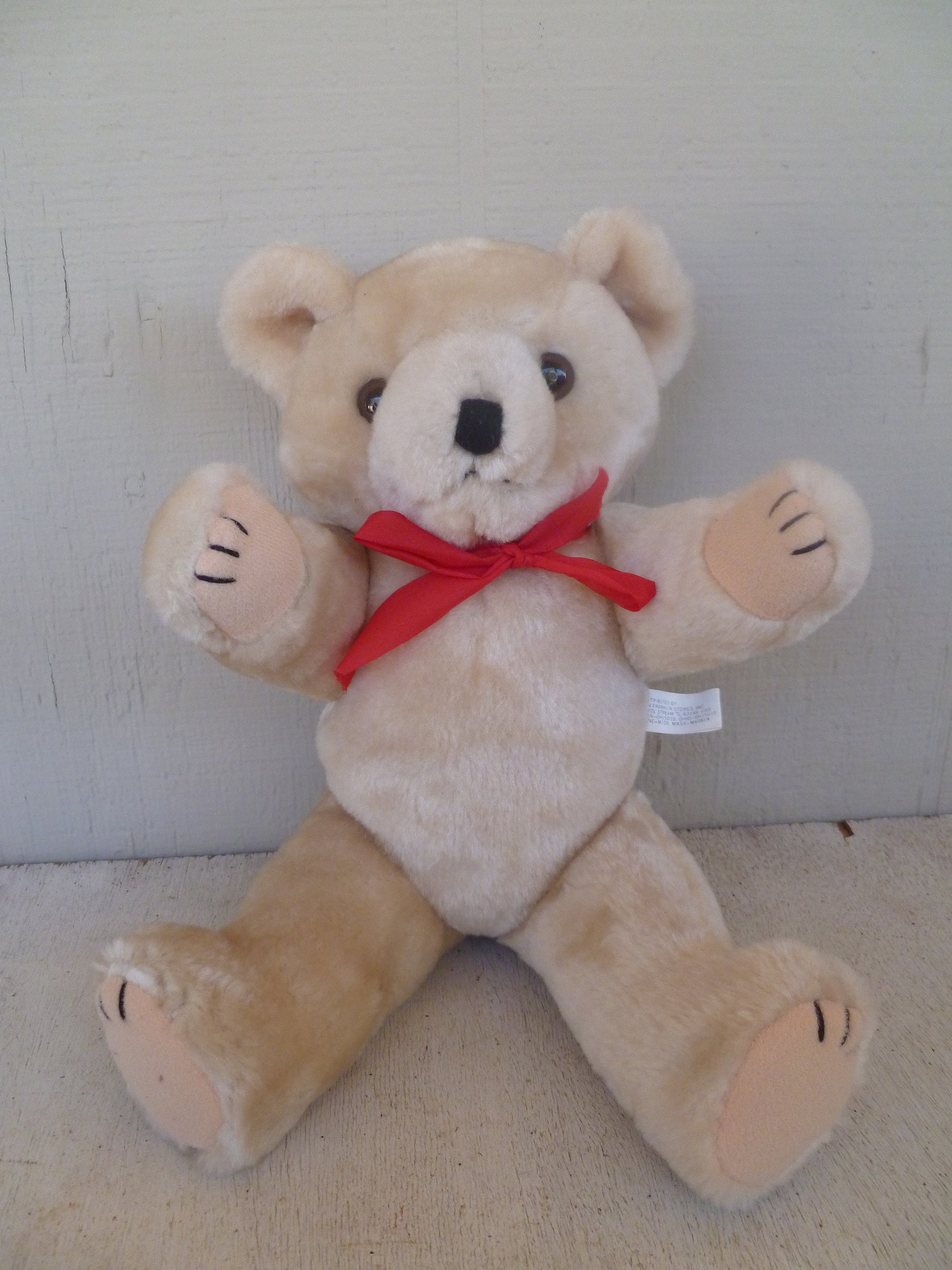 Vintage Jointed Plush Teddy Bear With Red Ribbon | Etsy