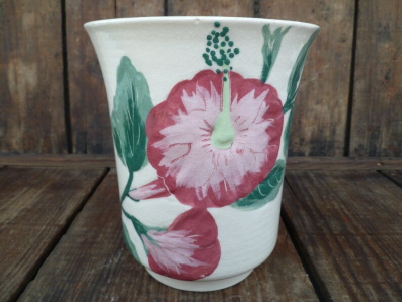 Mid Century Pottery Glazed Ceramic Hibiscus Planter Bowl