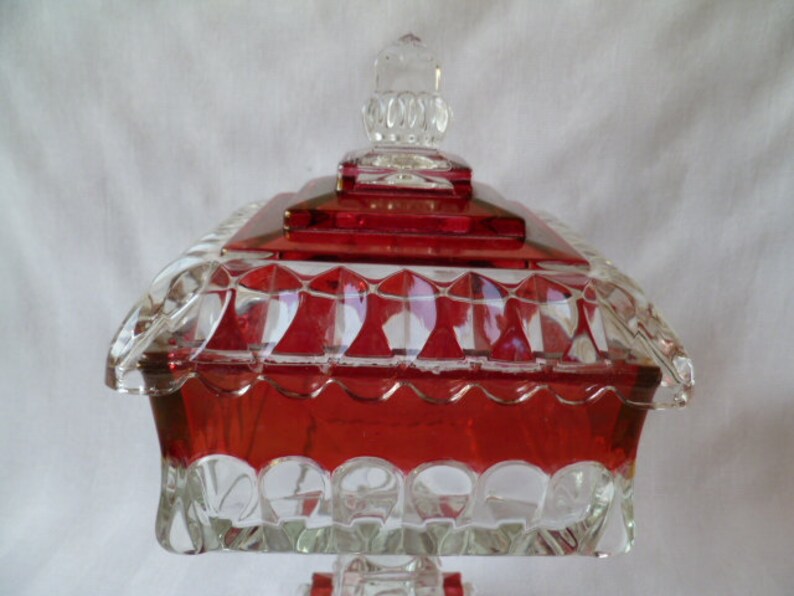 Beautiful Westmoreland Cranberry Glass Pedestal Covered Candy Etsy