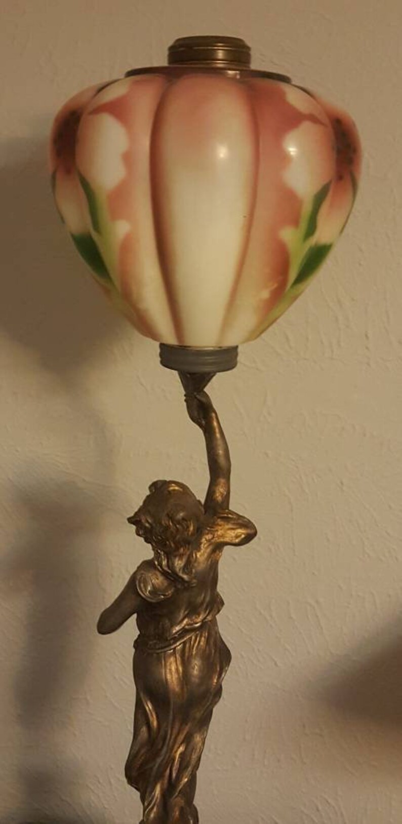 Antique Woman Gilt Spelter Lamp Art Nouveau Oil Lamp Newel image 2
