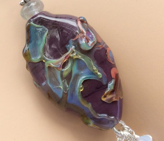 Large Purple Lampwork Necklace: Sterling Silver, Amethyst, Fluorite