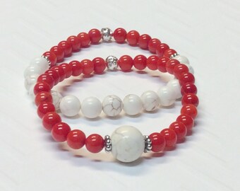 Beaded Coral Bracelets, Coral Bracelet Set for Women, Coral Bracelets Small Size.