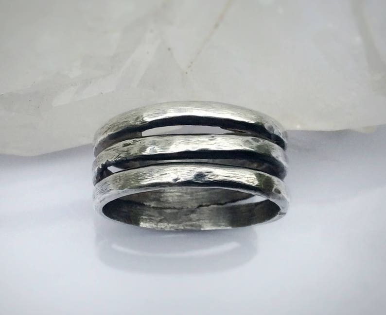 Mens Oxidized Silver Ring, Sterling Silver Jewelry, Triple Band Ring, One of a Kind Gift, Wabi Sabi Jewelry, Fathers Day Gift. image 6