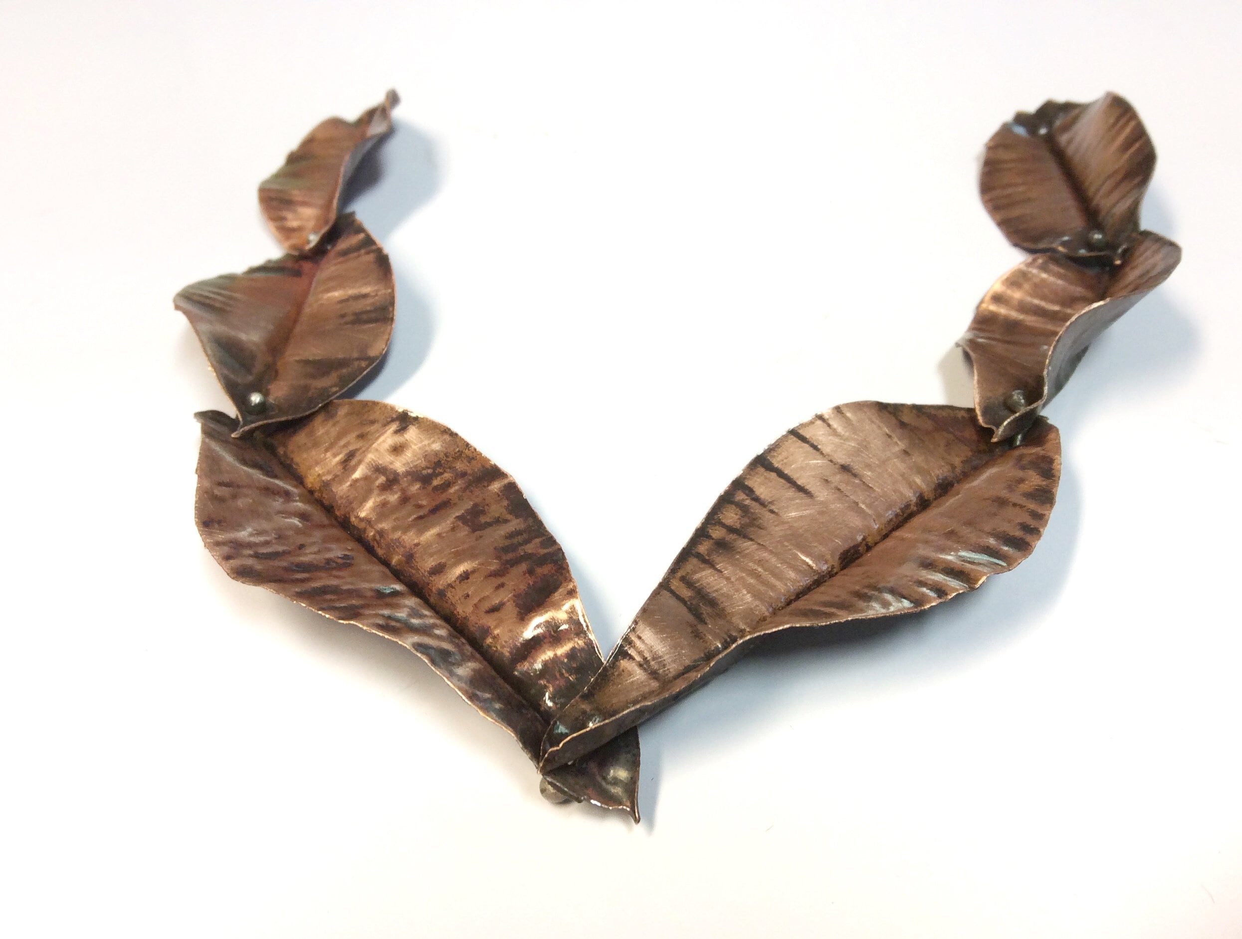 Sculpted Copper Leaf Necklace: Adjustable Botanical Jewelry