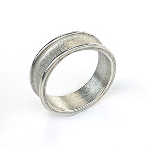 Argentium silver wide band textured ring, unique handcrafted jewelry gift, shiny and matte style artisan ring in size 9.75 - 10.
