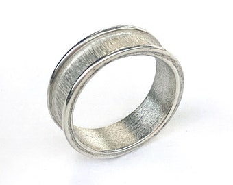 Argentium silver wide band textured ring, unique handcrafted jewelry gift, shiny and matte style artisan ring in size 9.75 - 10.