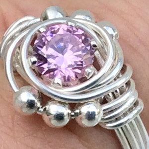 Pink Cubic Zirconia Ring, Pink Ring for Woman, Cocktail Ring, Size 5.