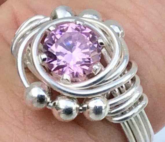 Pink Cubic Zirconia Cocktail Ring: Argentium Sterling Silver, Size 5