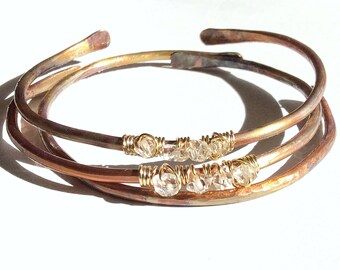 Herkimer Diamond Bracelets, Set of 3 Stacking Cuff Bracelets, Rustic Bracelets, Crystal Jewelry Gift Idea, Herkimer Bracelets For Girlfriend