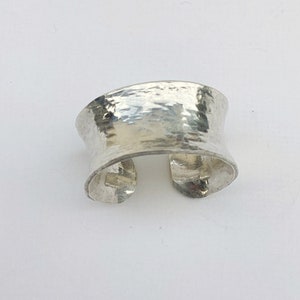 Pure 999 Fine Silver wide ring, size 7.5, hammered and textured jewelry, wide concave ring for women or men, flared edge ring.