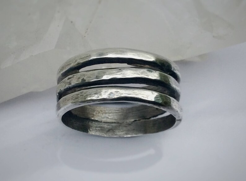 Mens Oxidized Silver Ring, Sterling Silver Jewelry, Triple Band Ring, One of a Kind Gift, Wabi Sabi Jewelry, Fathers Day Gift. image 4
