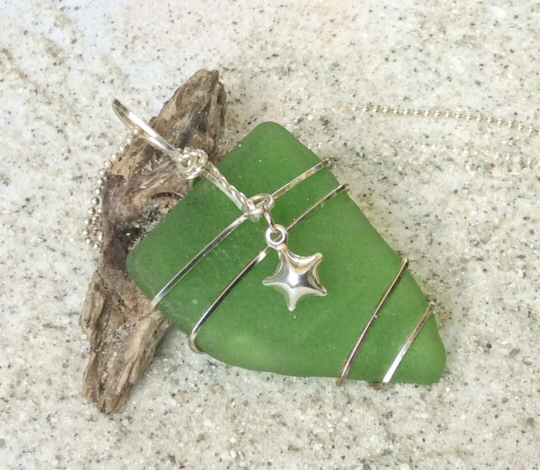 Genuine Green Sea Glass Necklace for Women, Beach Glass Necklace With