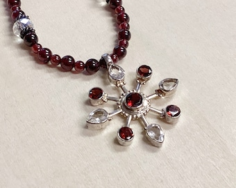 Garnet beaded necklace, Valentine’s Day gift idea, red gemstone pendant necklace, January birthstone, handmade genuine garnet jewelry.