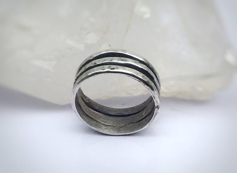 Mens Oxidized Silver Ring, Sterling Silver Jewelry, Triple Band Ring, One of a Kind Gift, Wabi Sabi Jewelry, Fathers Day Gift. image 5