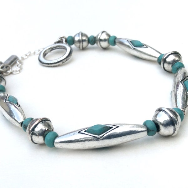 Ralph Lauren Faux Turquoise Bracelet, Western Bracelet, RLL Size 7 with Toggle Clasp, Ralph Lauren Collectors Gift.