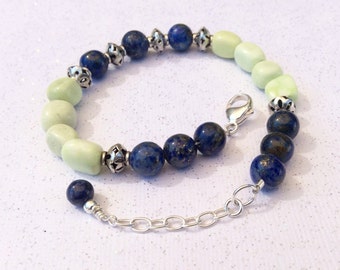 Handmade Beaded Bracelet, Natural Gemstone Gift, Adjustable Lapis Lazuli Bracelet, Chrysoprase Jewelry For Women.