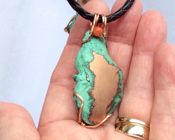 Copper and Patina Necklace, Stone Gift for Geologists, Splash Copper Necklace for Men and Women.
