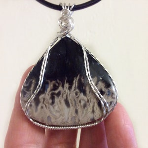 Palm Root Pendant Necklace, Unique Wire Wrapped Pendant, Fossil Pendant in Sterling Silver, Large Stone Pendant, Geologist Gift.