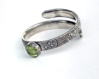 Oxidized Sterling Silver Peridot Ring: Detailed Wrap Band, August Birthstone