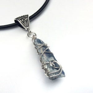 Natural Kyanite Sterling Silver Necklace, Raw Gemstone Pendant, Wire Wrapped Kyanite.