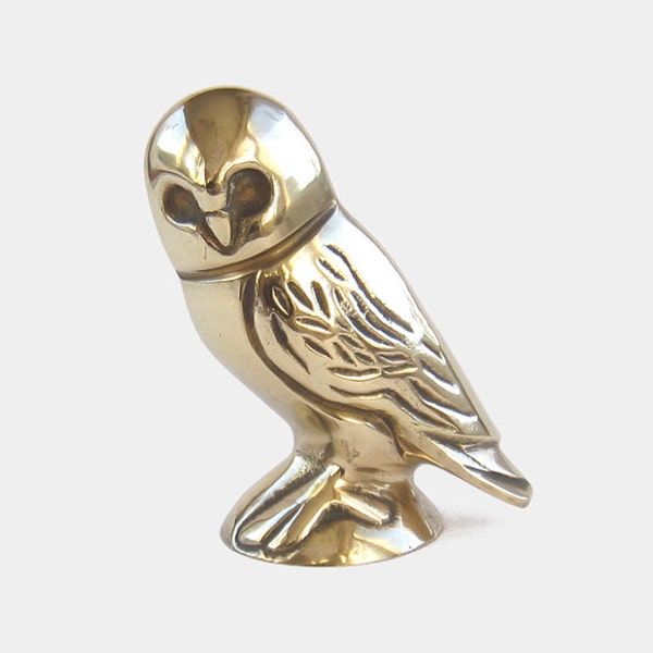 Mid Century Solid Brass Owl - tawny barn animal gold coloured bird ornament figurine statue retro 1970s 1960s vintage