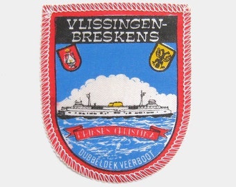 Vintage 1970s Vlissingen to Breskens Double Decker Ferry Patch - Flushing Zeeland Walcheren the netherlands dutch Holland souvenir travel