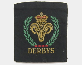 Vintage 1970s Derby Fabric Patch - North South boy scouts Derbyshire England English stag deer ram town city county badge souvenir travel uk