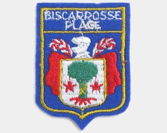 Vintage 1970s Biscarrosse Plage Fabric Patch - Nouvelle-Aquitaine France French Garonne Gironde Bordeaux Paris badge souvenir travel Landes