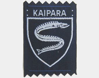 Vintage 1970s Kaipara New Zealand Fabric Patch - district river harbour North Island Auckland NZ fish fishing badge blue old souvenir travel