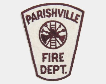 Large Vintage Parishville Fire Department Fabric Patch - dept brigade fireman police badge policeman helmet FDNY NY New York US American old