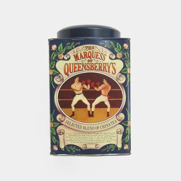 Vintage The Marquess of Queensberry Tea Tin - boxing coffee dark blue boat boat ship metal kitchen storage box souvenir Victorian Edwardian