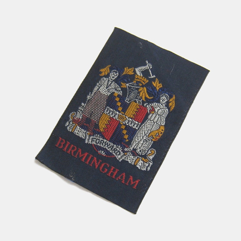England English city east west midlands crest coat of arms Coventry souvenir travel red blue 1980s Vintage 1970s Birmingham Fabric Patch