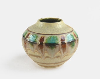 Mid Century West German Vase by Jasba Keramik - Jakob Schwaderlapp yellow green autumnal fall colours studio art pottery pot Germany 1960s