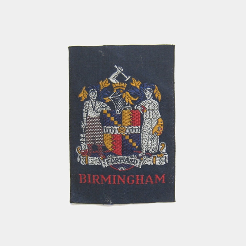England English city east west midlands crest coat of arms Coventry souvenir travel red blue 1980s Vintage 1970s Birmingham Fabric Patch