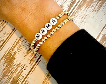 14k Gold Filled Bead Personalized Bead Name Bracelet- Children's name bracelet- Mom bracelet- Name Bracelet for Women