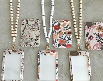 Floral Wood Boho Lanyard- Teacher Lanyard- Nurse Lanyard- ID Holder