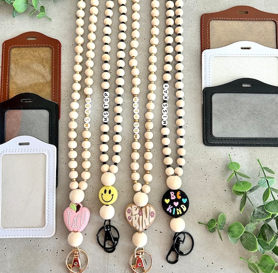 Be Kind Personalized  Wood Boho Lanyard- Teacher Lanyard- Nurse Lanyard- ID Holder