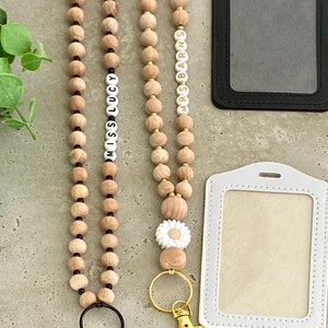 Personalized  Wood Boho Lanyard- Teacher Lanyard- Nurse Lanyard- ID Holder