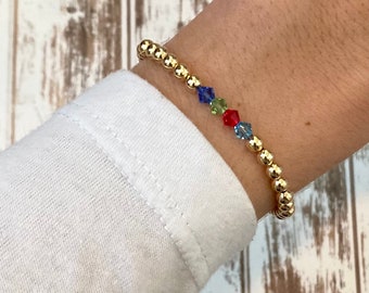 Birthstone 14k Gold Filled Beads Swarovski Crystals- Mother’s Gift- Grandma Gift- Birthstone Bracelet