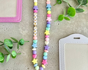 Pastel Hearts and Stars Personalized Fun Lanyard- Teacher Lanyard- Nurse Lanyard- ID Holder