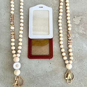 Personalized  Wood Boho Lanyard- Teacher Lanyard- Nurse Lanyard- ID Holder