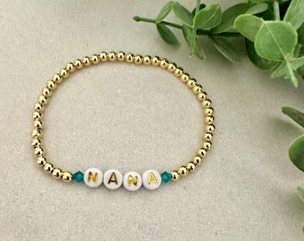 Birthstone 14k Gold Filled Beads Swarovski Crystals- Mother’s Gift- Grandma Gift- Birthstone Bracelet