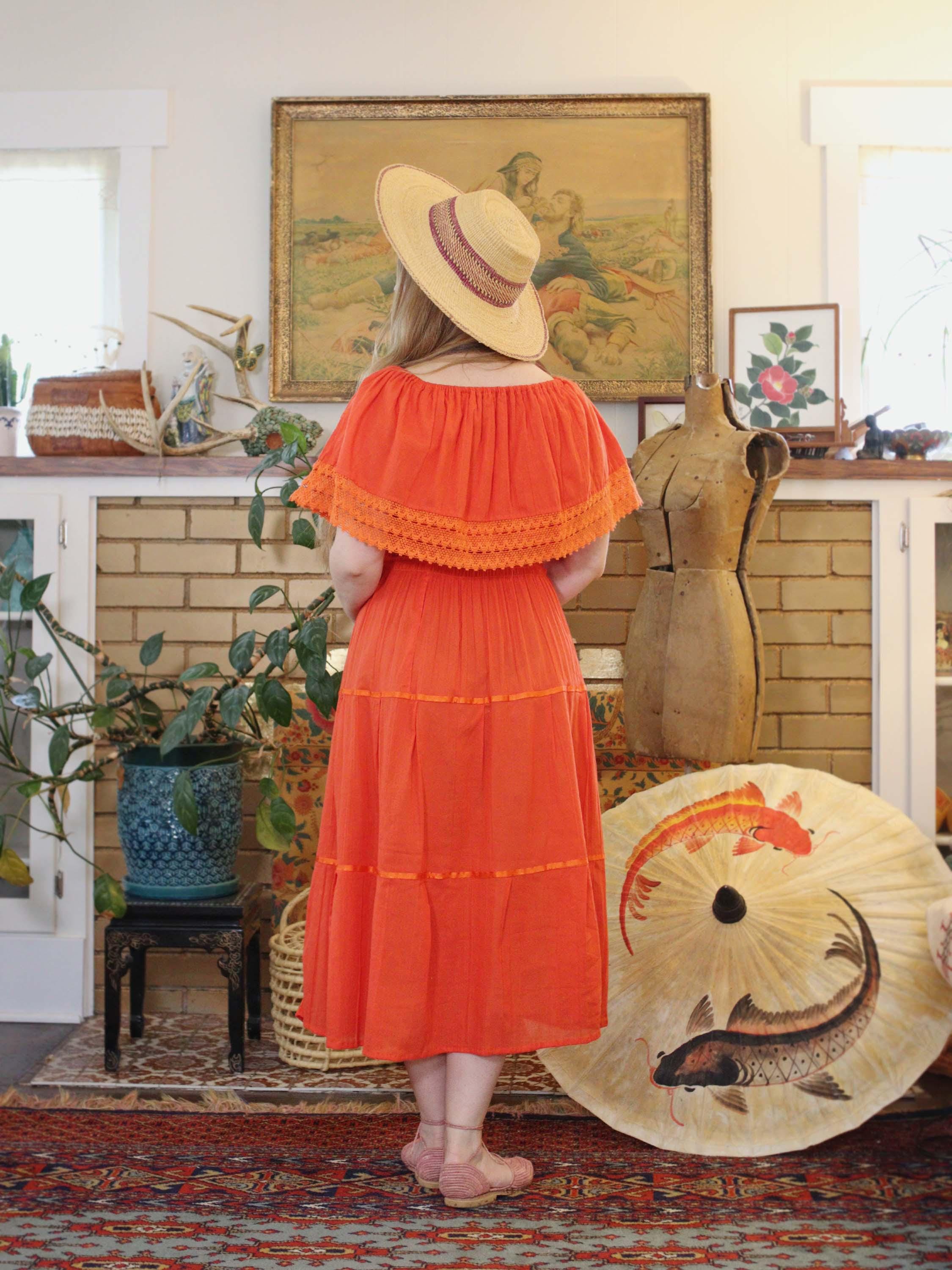Vintage Bright Cayenne Pepper Orange Cotton Gauze Crochet Trim
