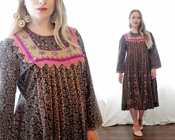 Cintage Indian Block printed cotton embroidered mi