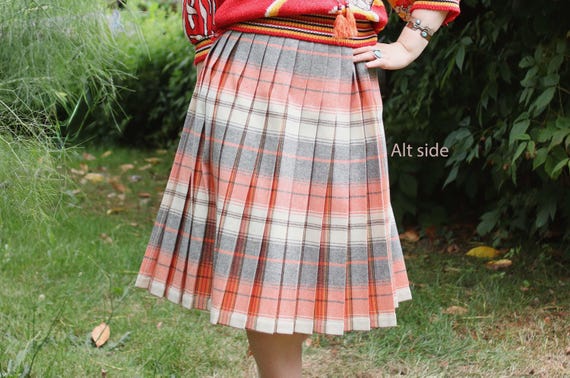 スカート plaid skirt Vintage 1950s Tartan Plaid Reversible Wool Accordion Pleated Knee
