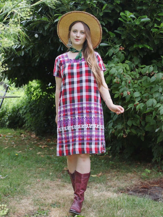 checked woven mini dress Hanalei Mini Dress Red Check XS