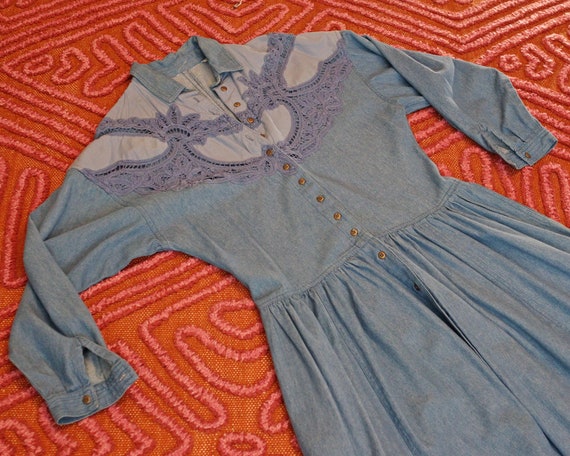 Vintage 1990s light blue cotton Denim western but… - image 2