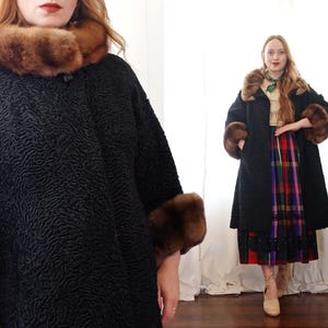Vintage Lewitz Furs Chicago 1950s Black Persian Curly Lamb Swing