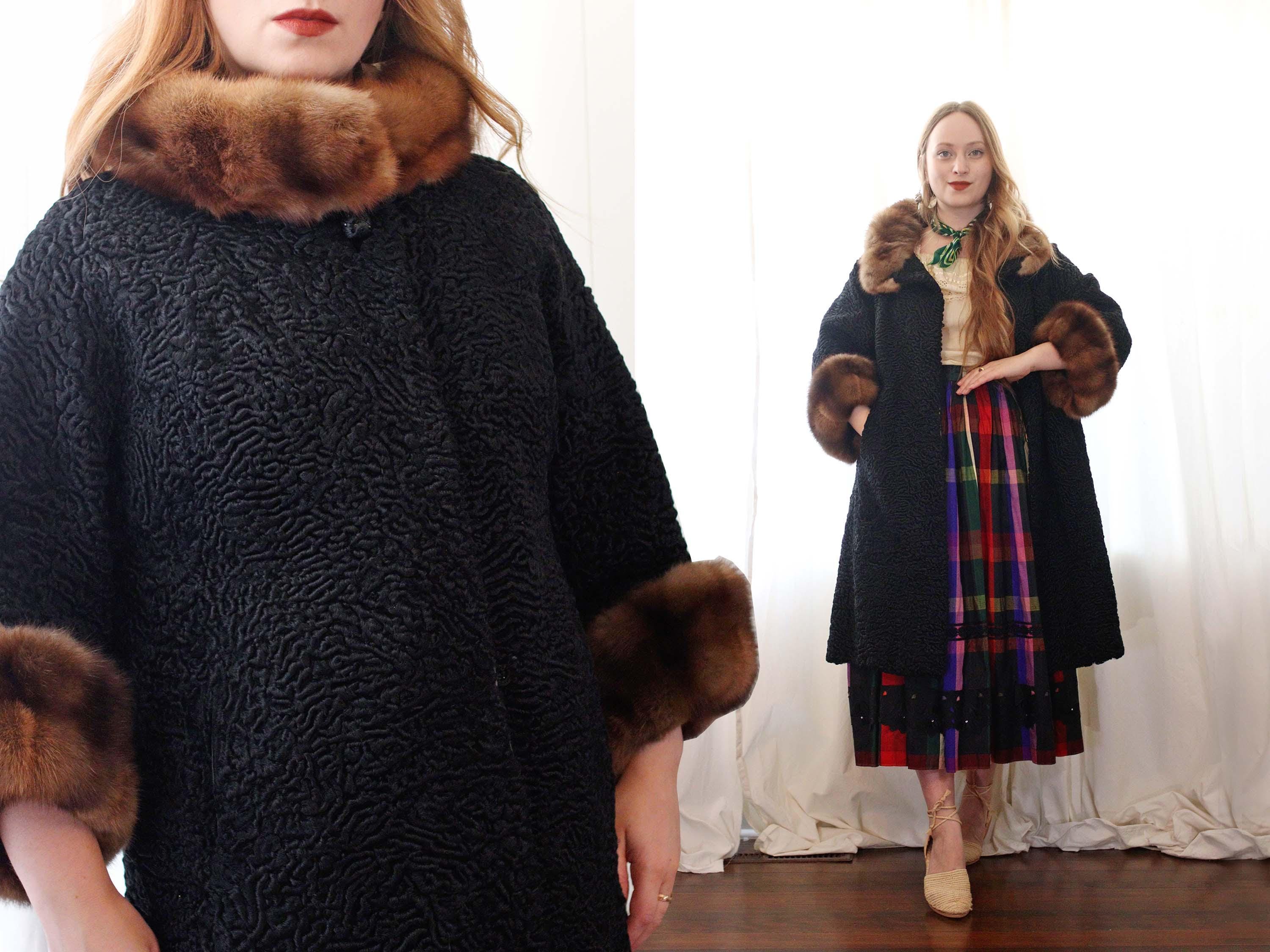 ウールジャケット　セミロング　1960年代チペア Vintage Lewitz Furs Chicago 1950s Black Persian Curly Lamb Swing