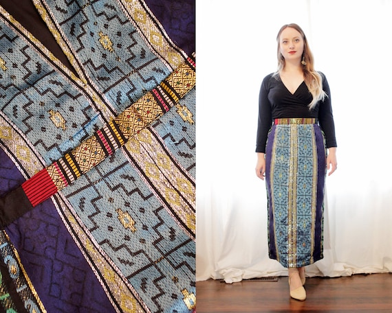 Vintage Asian embroidered jacquard pencil maxi ski